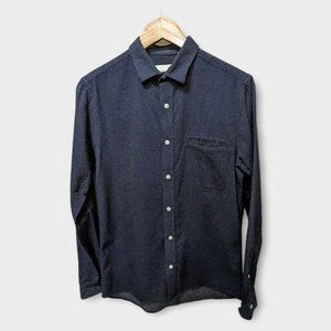 TOPMAN Long Sleeve Navy Blue Button Down Pocket Front Dotted Casual Mens Shirt